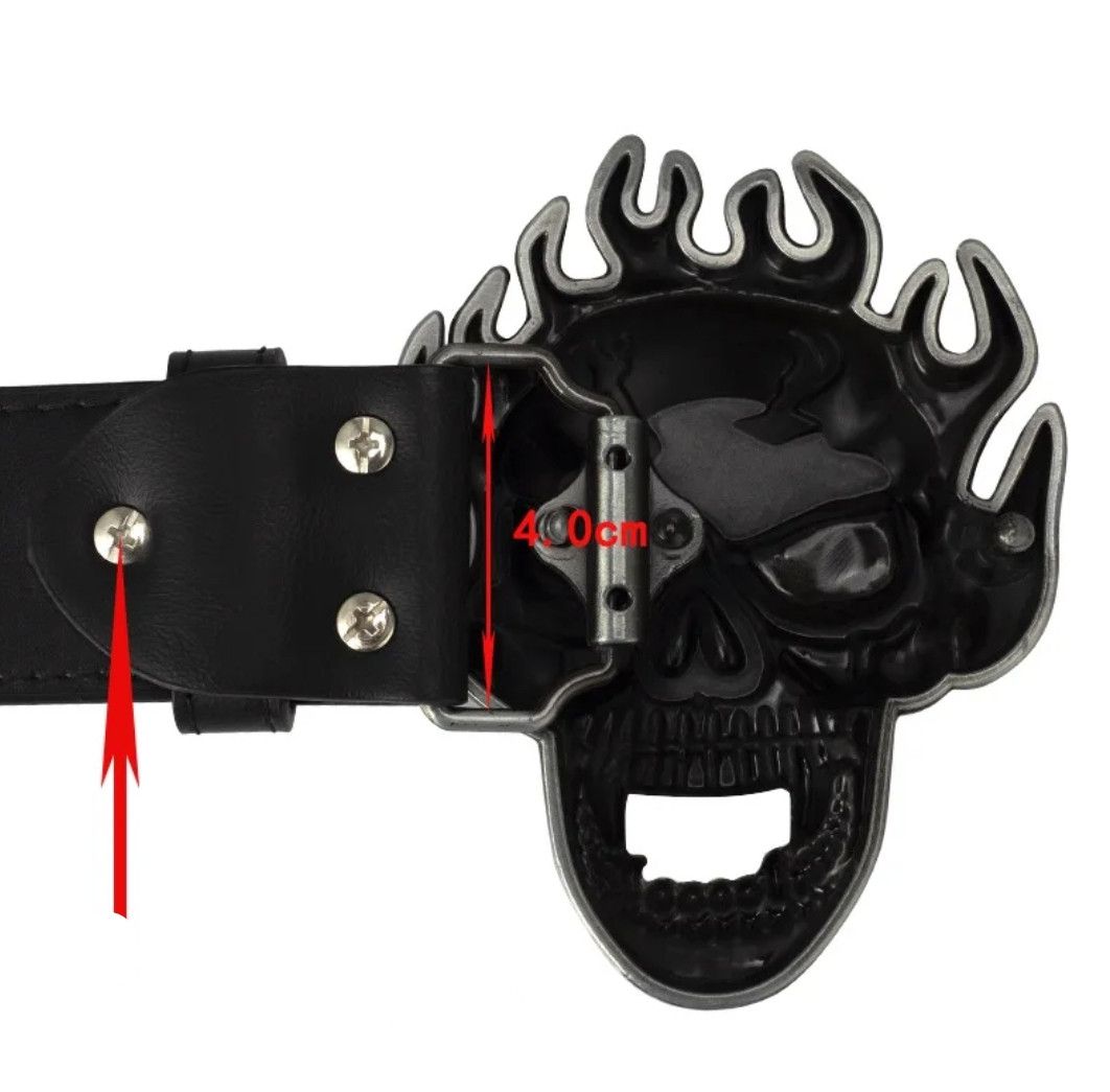 Japanese Brand × Leather Fire Hair Skull Belt Buckle 40 mm Belt in 100/110/120/130 Size ONE SIZE - 5 Thumbnail