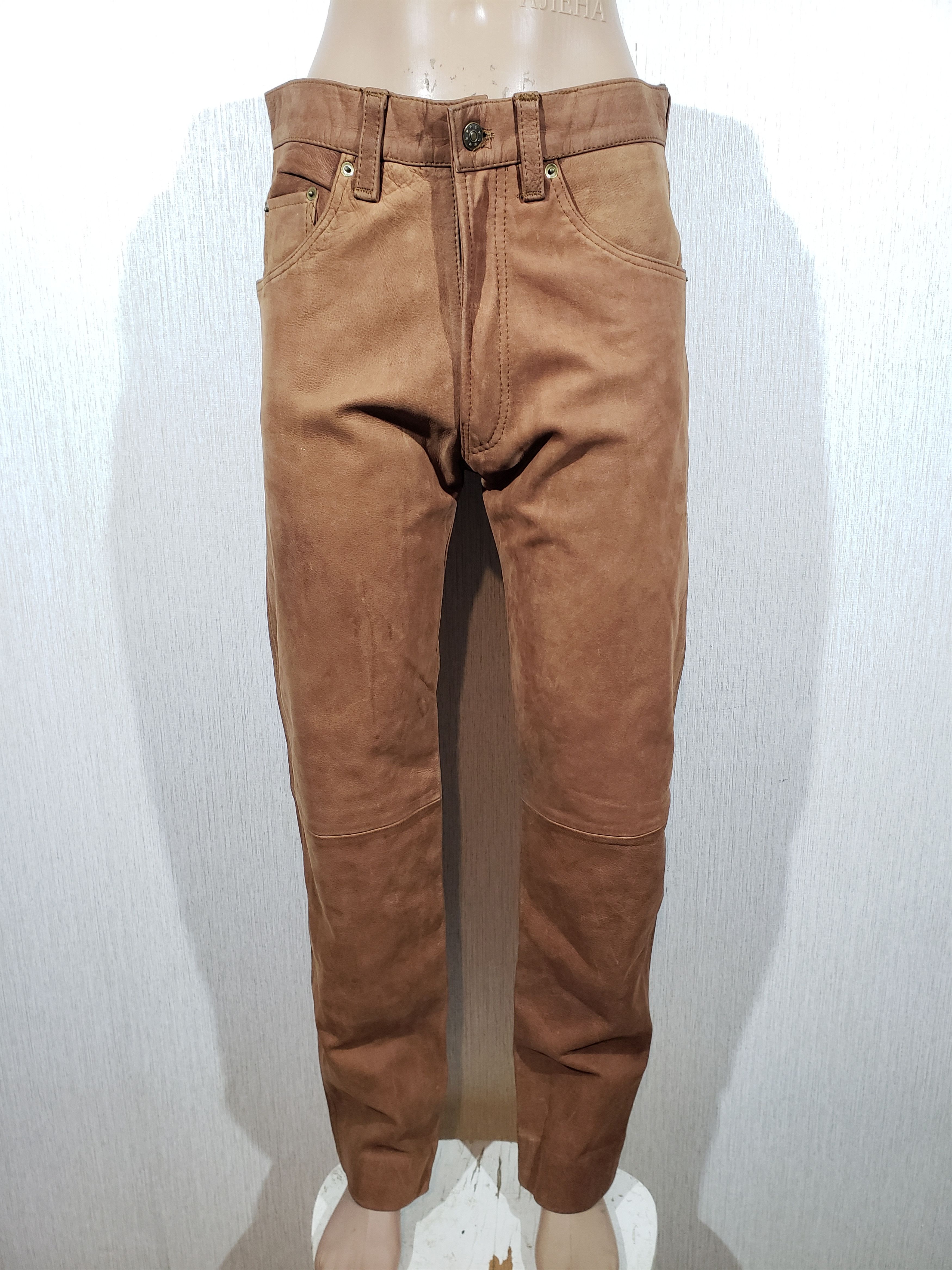 Genuine Leather Brown leather pants made of nubuck leather. Size US 29 - 1 Thumbnail
