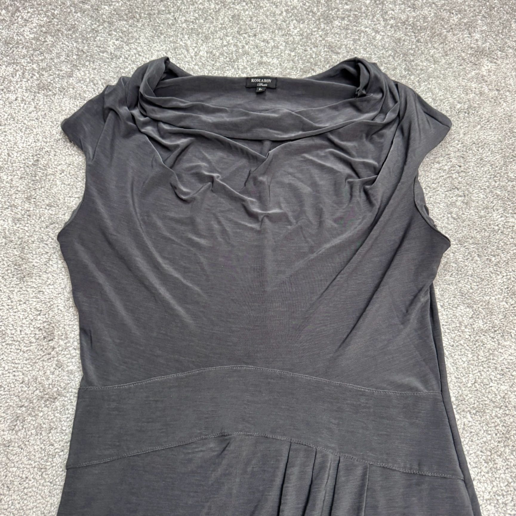 Vintage Komarov Women's Dress Cowl Neck Ruched Asymmetrical Knee Length Gray Large Size L / US 10 / IT 46 - 3 Thumbnail