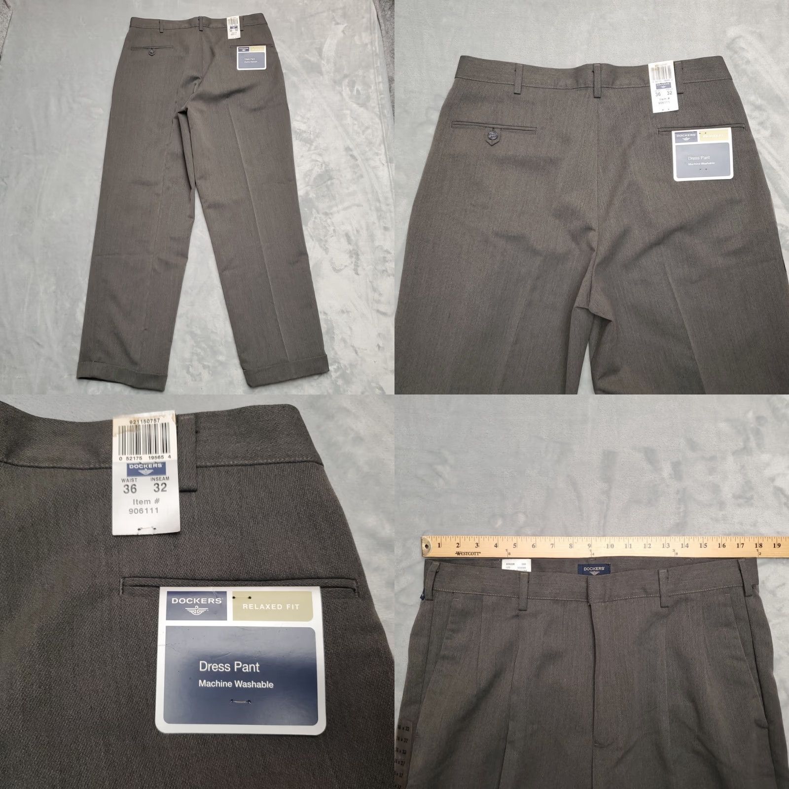 Dockers Dockers Pants Adult 36x32 Gray Dress Pleated Relaxed Cuffed Belt Loops Zip Straight Leg Solid Mens Size US 36 / EU 52 - 8 Thumbnail