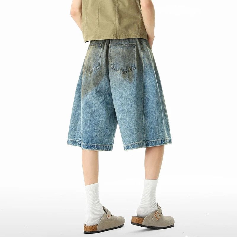 Jean Tie-Dye Distressed Denim Shorts Men Baggy Streetwear Size US 34 / EU 50 - 4 Thumbnail