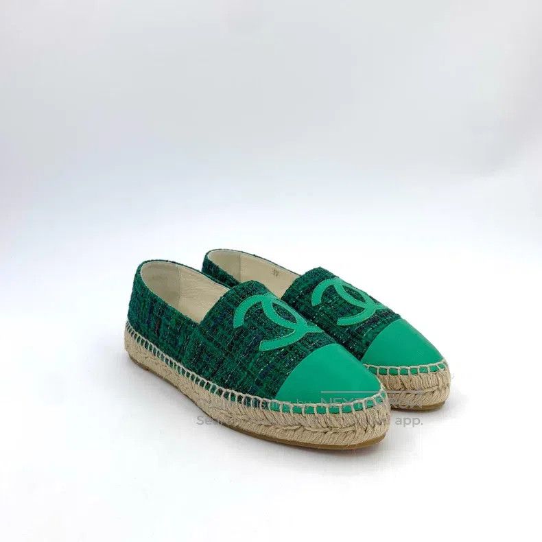 Chanel Chanel Green double C woven tweed fisherman's shoes Size US 6.5 / IT 36.5 - 2 Thumbnail