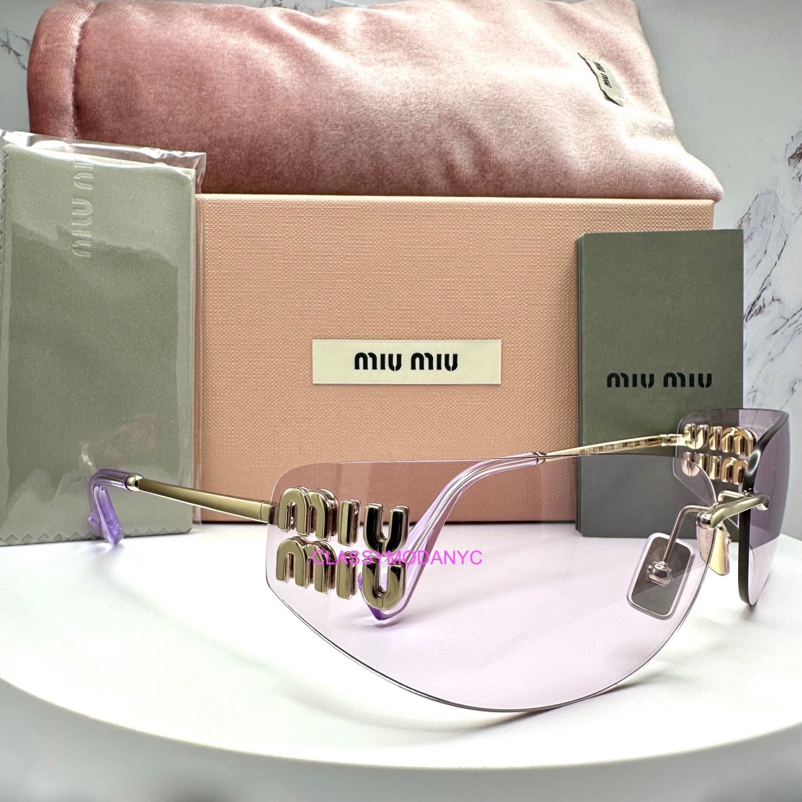 Miu Miu New MIU MIU Sunglasses Gold Pink Wrap AUTHENTIC Runway 2025 Size ONE SIZE - 1 Thumbnail