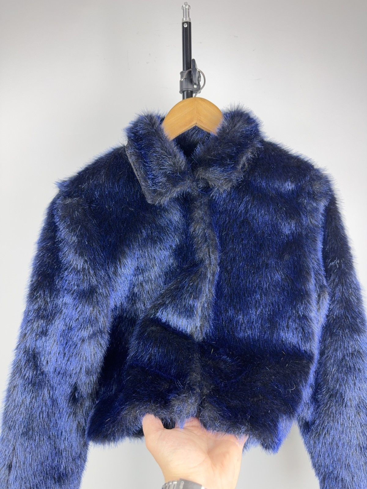If Six Was Nine 00s Blue Faux Fur Jacket Cropped Hysteric Glamour Style Vibe Size M / US 6-8 / IT 42-44 - 5 Thumbnail