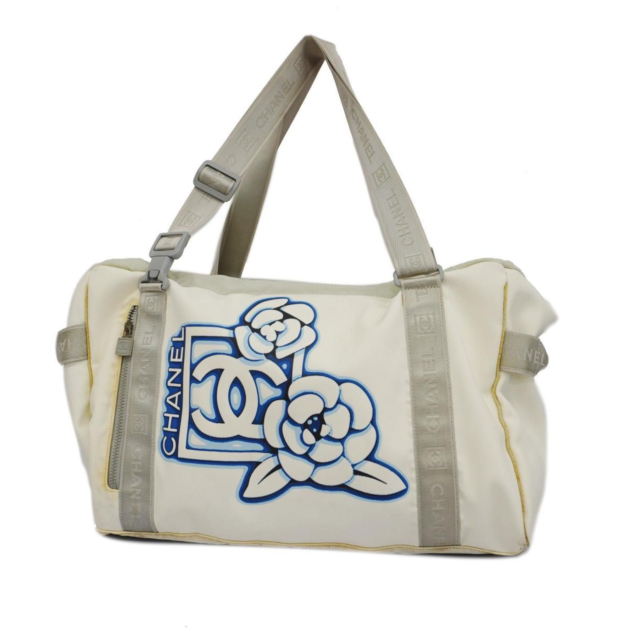 image of Chanel Boston Bag Sports Camellia Nylon White Men's Women's in Silver