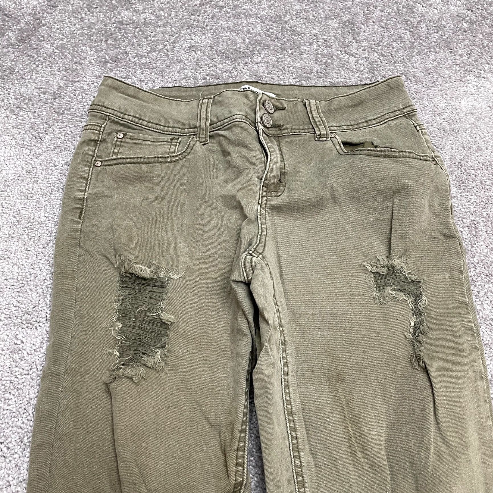 Denime Refuge Jeans Skinny Denim Womens 6 Army Green 30x27.5 Stretch Distressed Button Zip 5-Pocket Regular Size 28" / US 6 / IT 42 - 6 Thumbnail