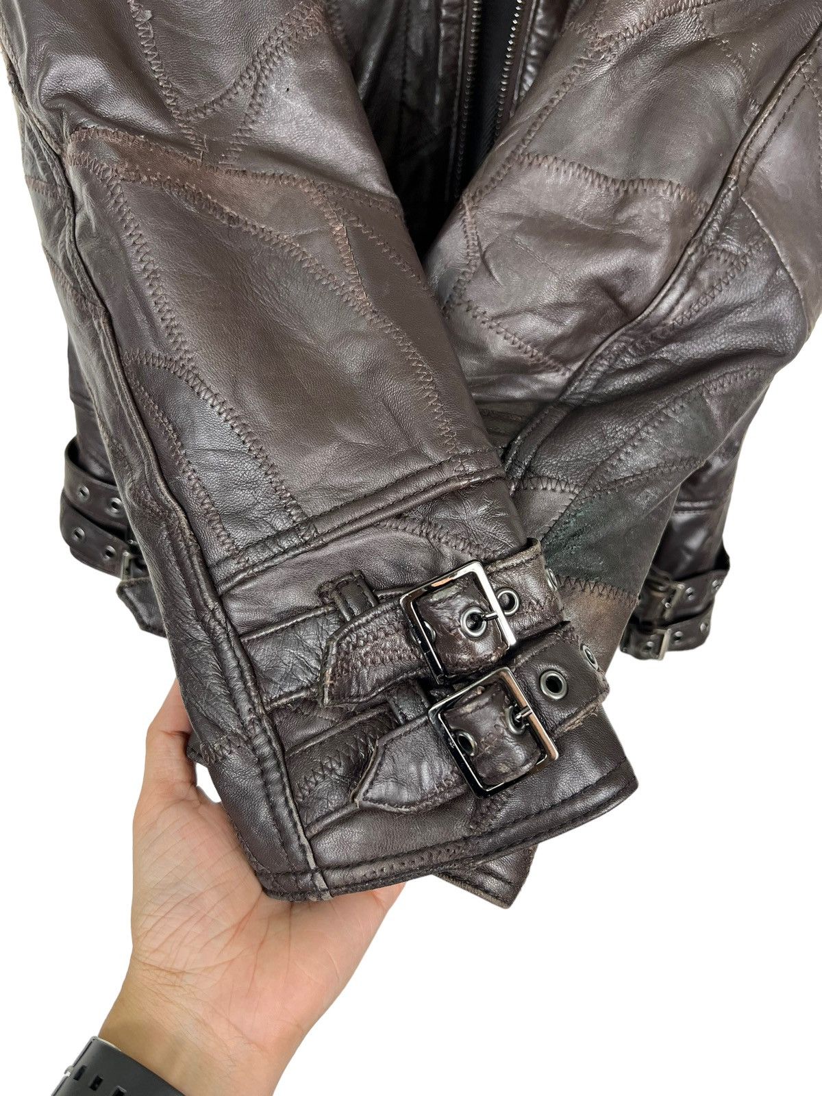 Japanese Brand 🔥 ALL THE WAY PATCHWORK SHEEPSKIN LEATHER BIKER MOTO STYLE Size US M / EU 48-50 / 2 - 12 Thumbnail