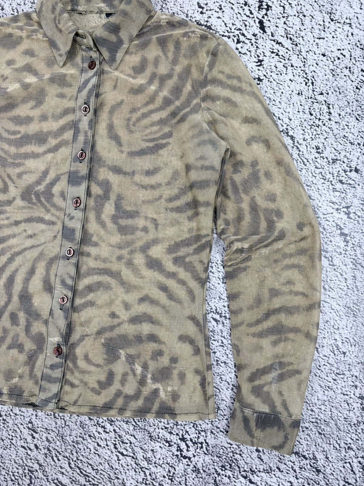 Japanese Brand Vintage Y2K Sheer Mesh Zebra Print Glitter Shirt Size S / US 4 / IT 40 - 3 Thumbnail