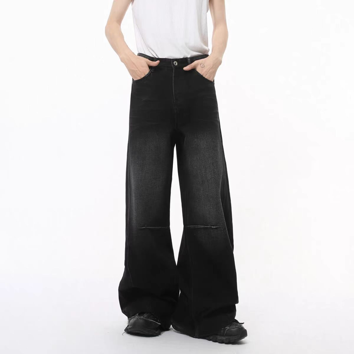 Japanese Brand × Jean High Street Hip Hop Baggy Wide Leg Raw Hem Jeans Size US 30 / EU 46 - 2 Thumbnail