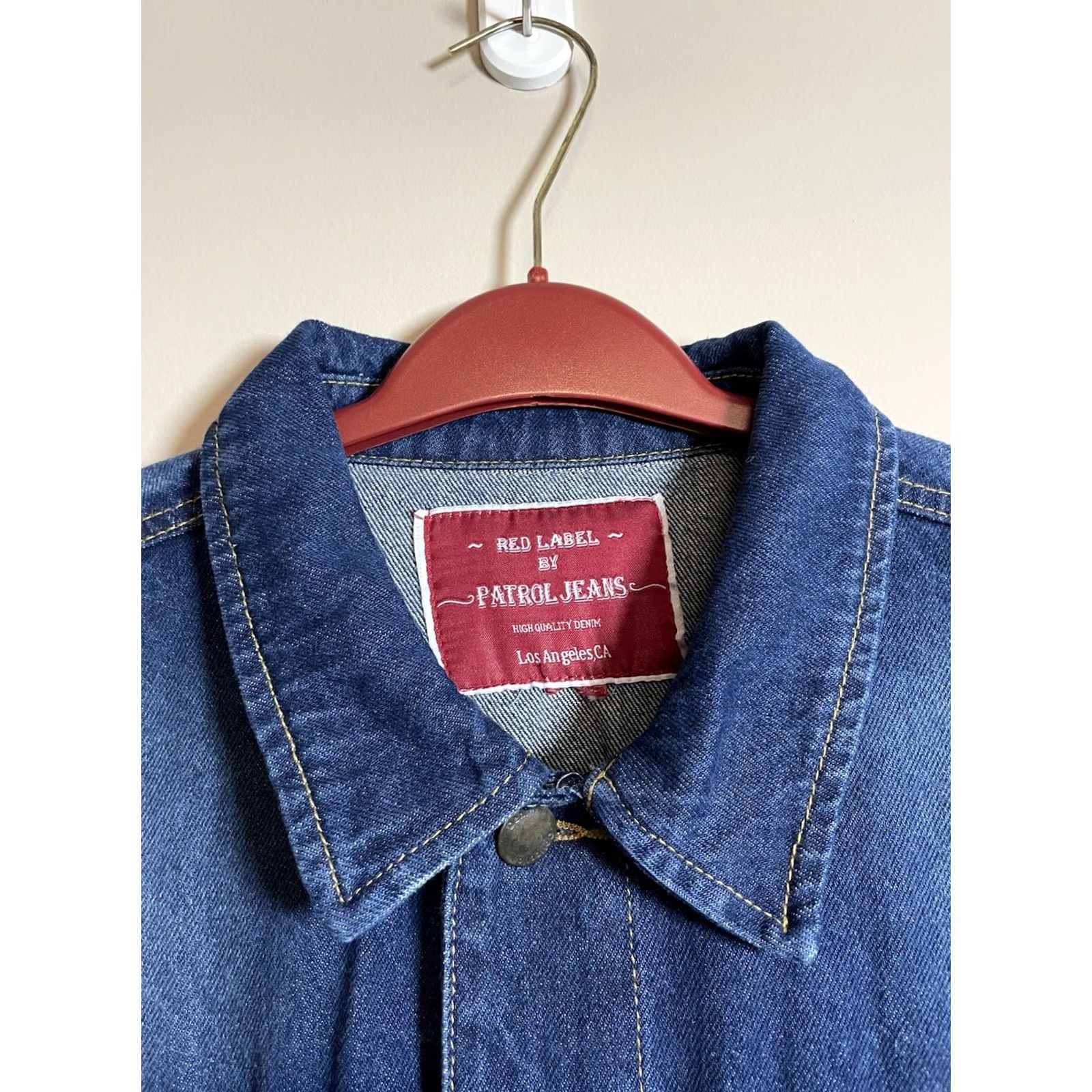 Vintage Patrol Red Label Denim Jacket XL Slim Fit Men’s Casual Button Closure Denim Coat Split Pocket Light Wash Size US 36 / EU 52 - 3 Thumbnail