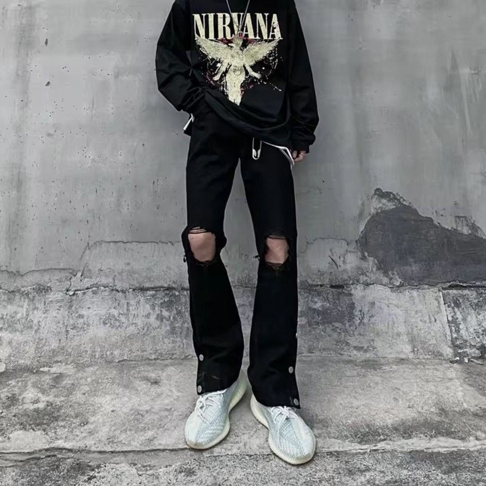 Japanese Brand × Vintage Ripped Jeans Men Streetwear Black Hole Denim Pants Size US 27 - 4 Thumbnail