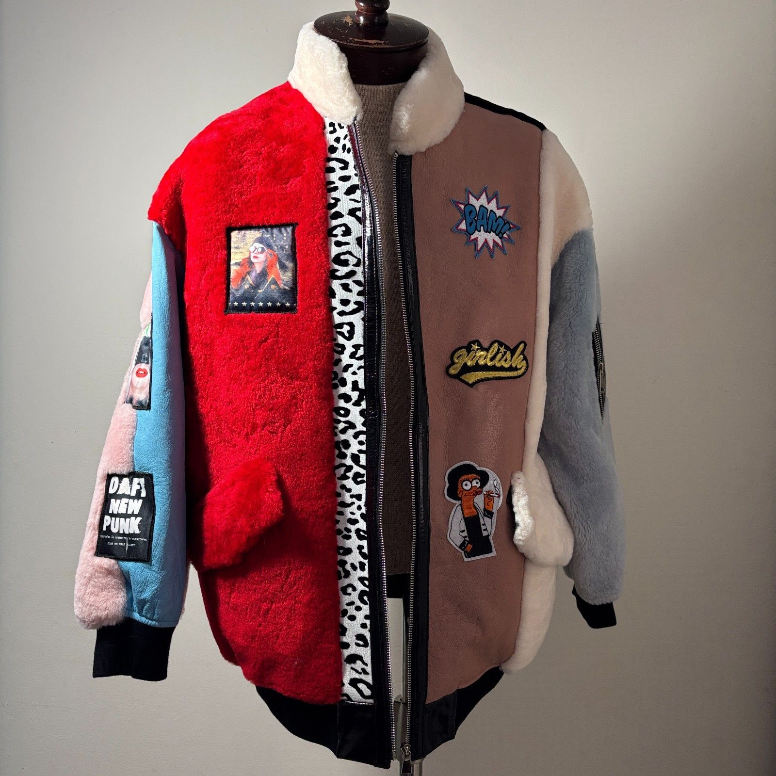 Other Rare Patchwork Shearling Jacket Bomber One Size Fits All NEW Size M / US 6-8 / IT 42-44 - 6 Thumbnail