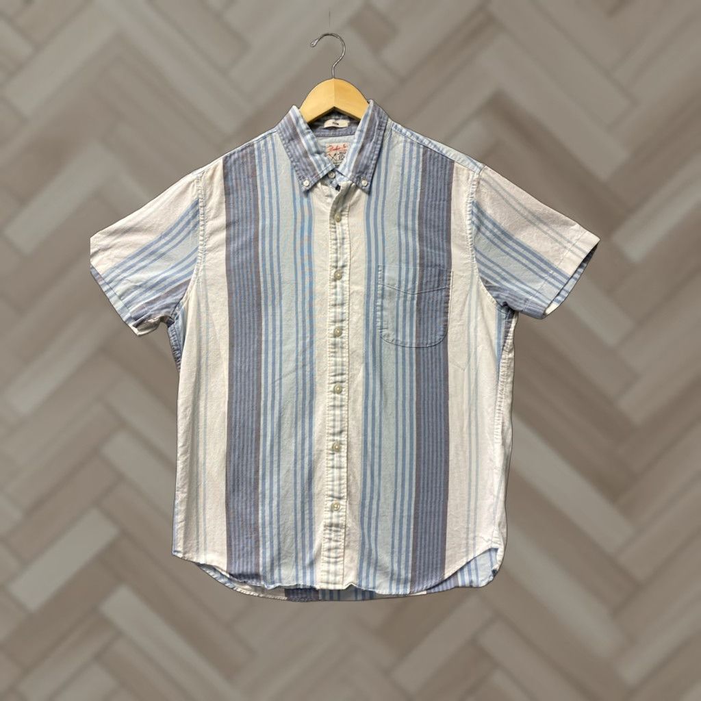 J.Crew J. Crew Button Shirt Men’s M Work Casual White Blue Stripe Shirt Knit Flannel Button-Up Pocket Western Collared Short Sleeve Mens Size US M / EU 48-50 / 2 - 1 Thumbnail