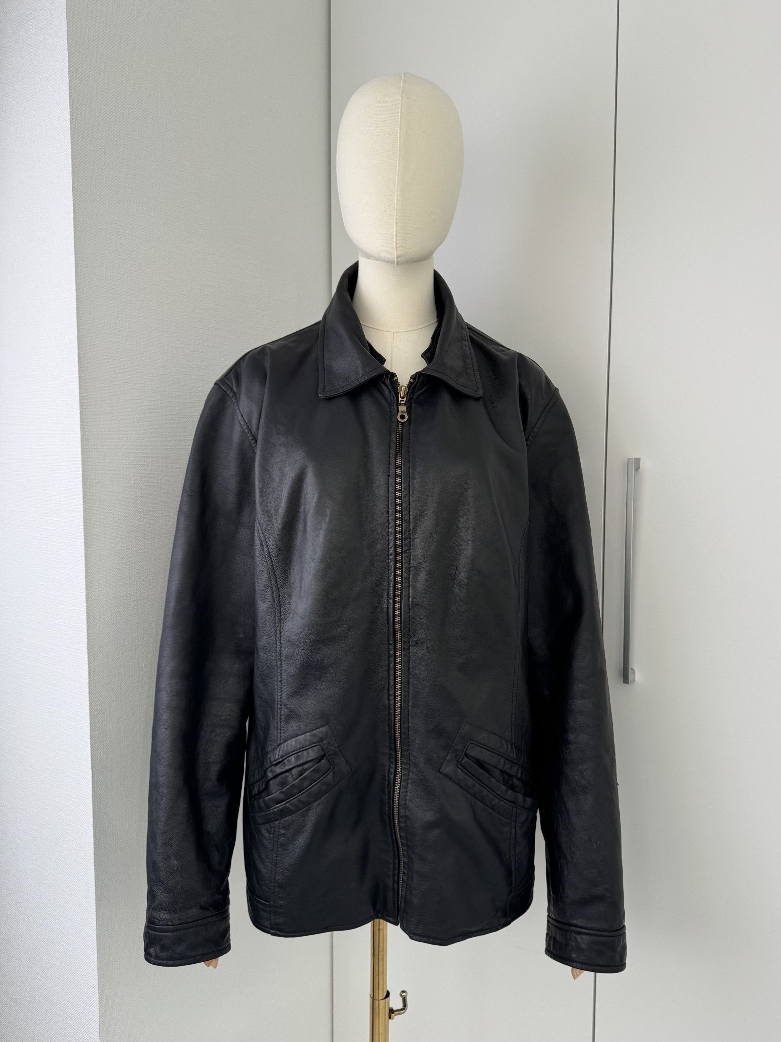 Japanese Brand Y2K Black Leather Jacket Mens Zip Up Classic Minimal Coat Size US M / EU 48-50 / 2 - 1 Thumbnail