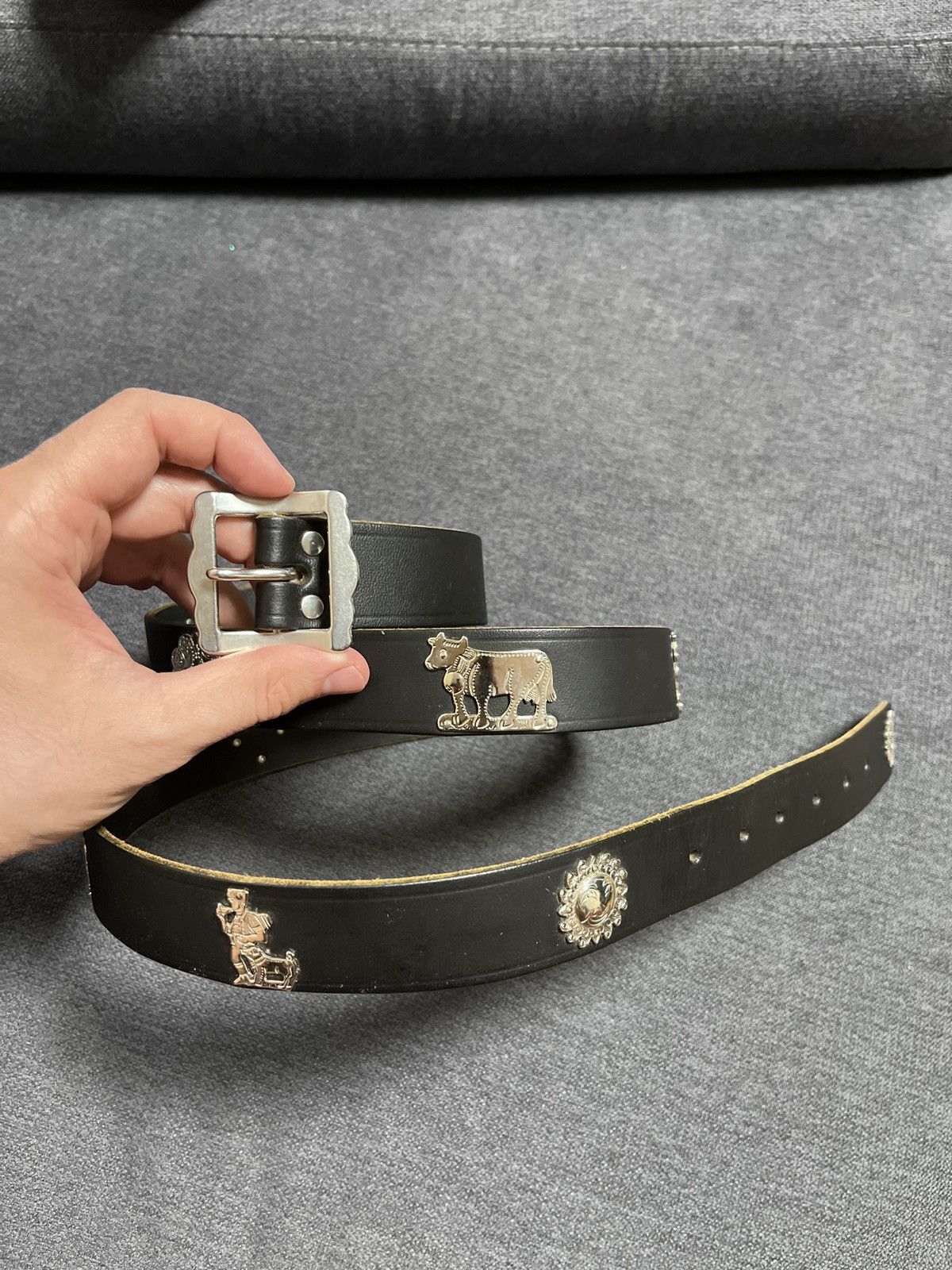 Cowboy Equipment × Vintage Etro Style Vintage Swiss Leather Cows Belt Size ONE SIZE - 12 Thumbnail