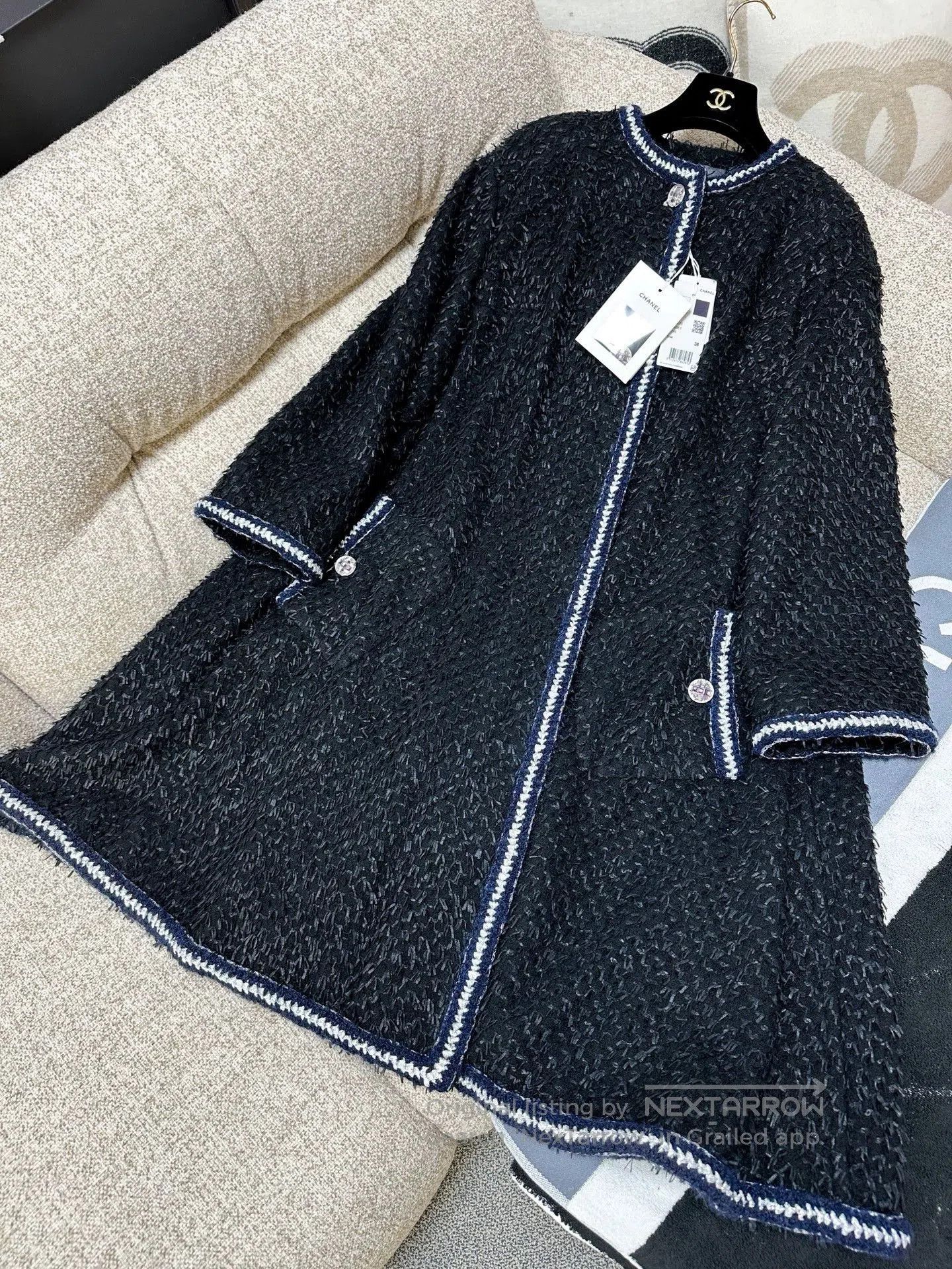 Chanel Chanel 22A Black Long Coat with Trim. Size US M / EU 48-50 / 2 - 3 Thumbnail