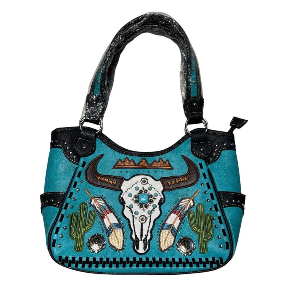 Other New Longhorn Skull Feather Embroidery Tote Purse Size ONE SIZE - 2 Thumbnail