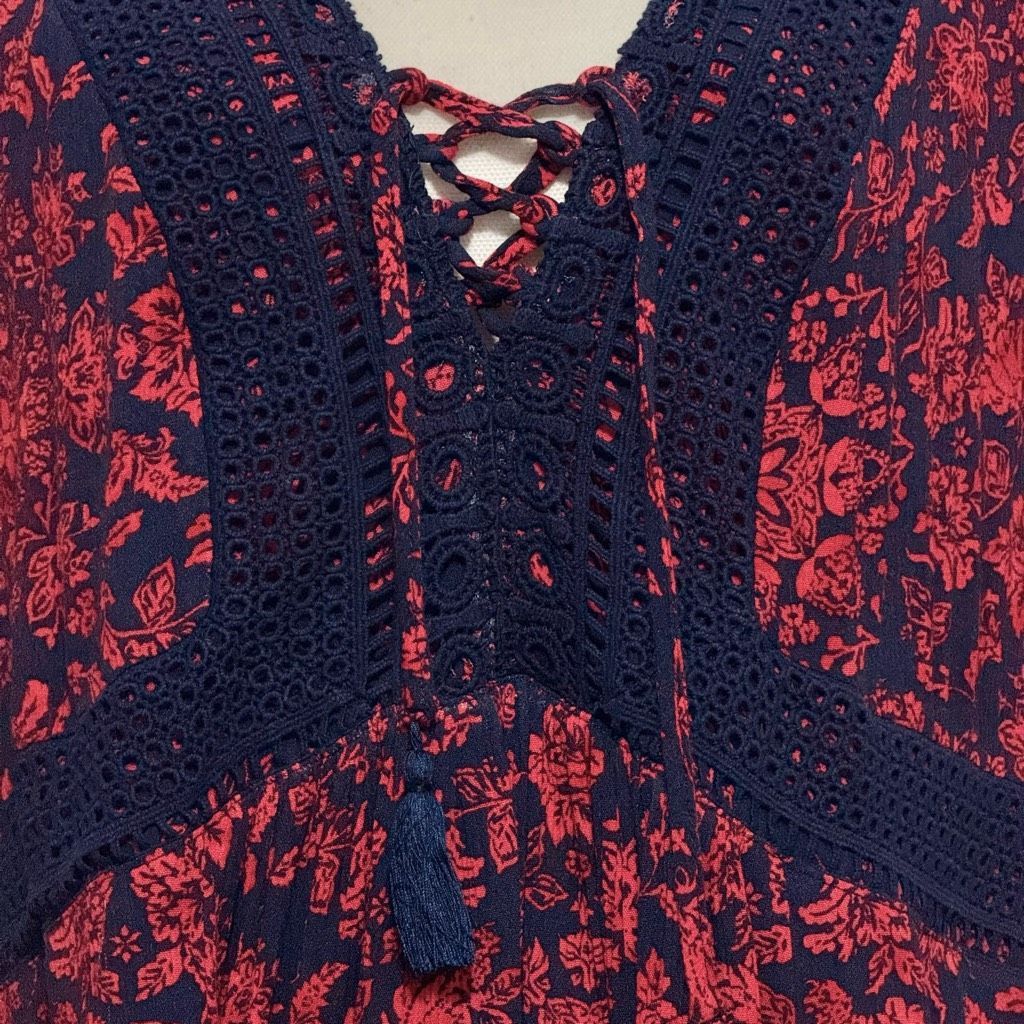 Other Torrid Navy Blue & Red Embroidered Crinkle Gauze Babydoll To Size L / US 10 / IT 46 - 9 Thumbnail