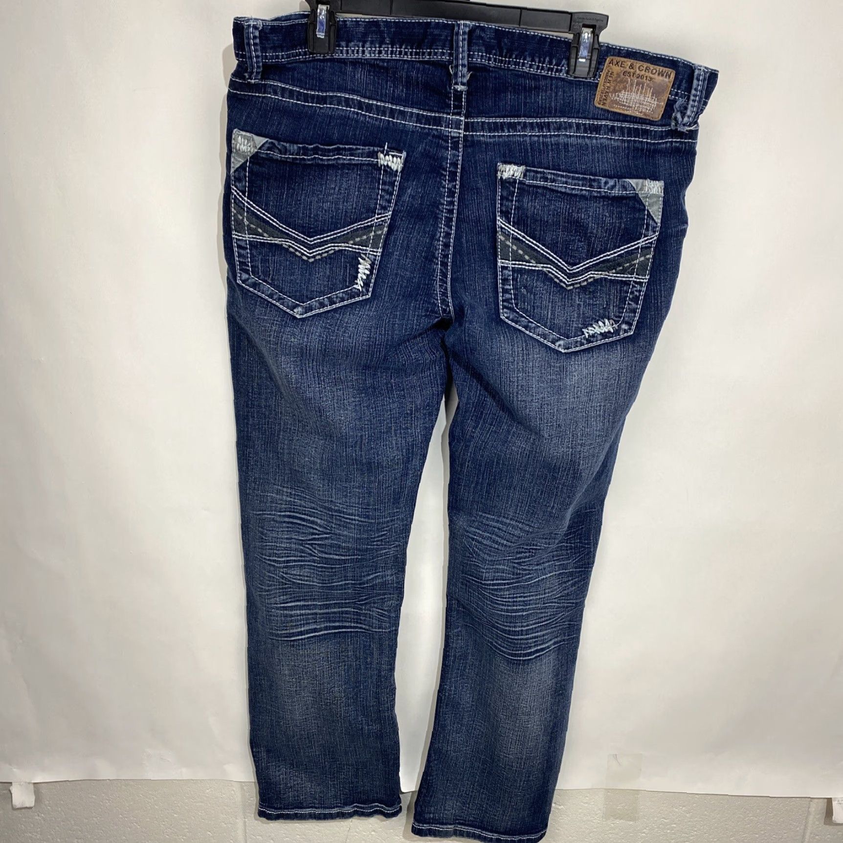 Vintage AXEL CROWN Jeans Slim Fit 36x30 Blue Distressed Thick Stitch Denim Zip 5-Pocket Men Regular Slim Men Size US 36 / EU 52 - 7 Thumbnail