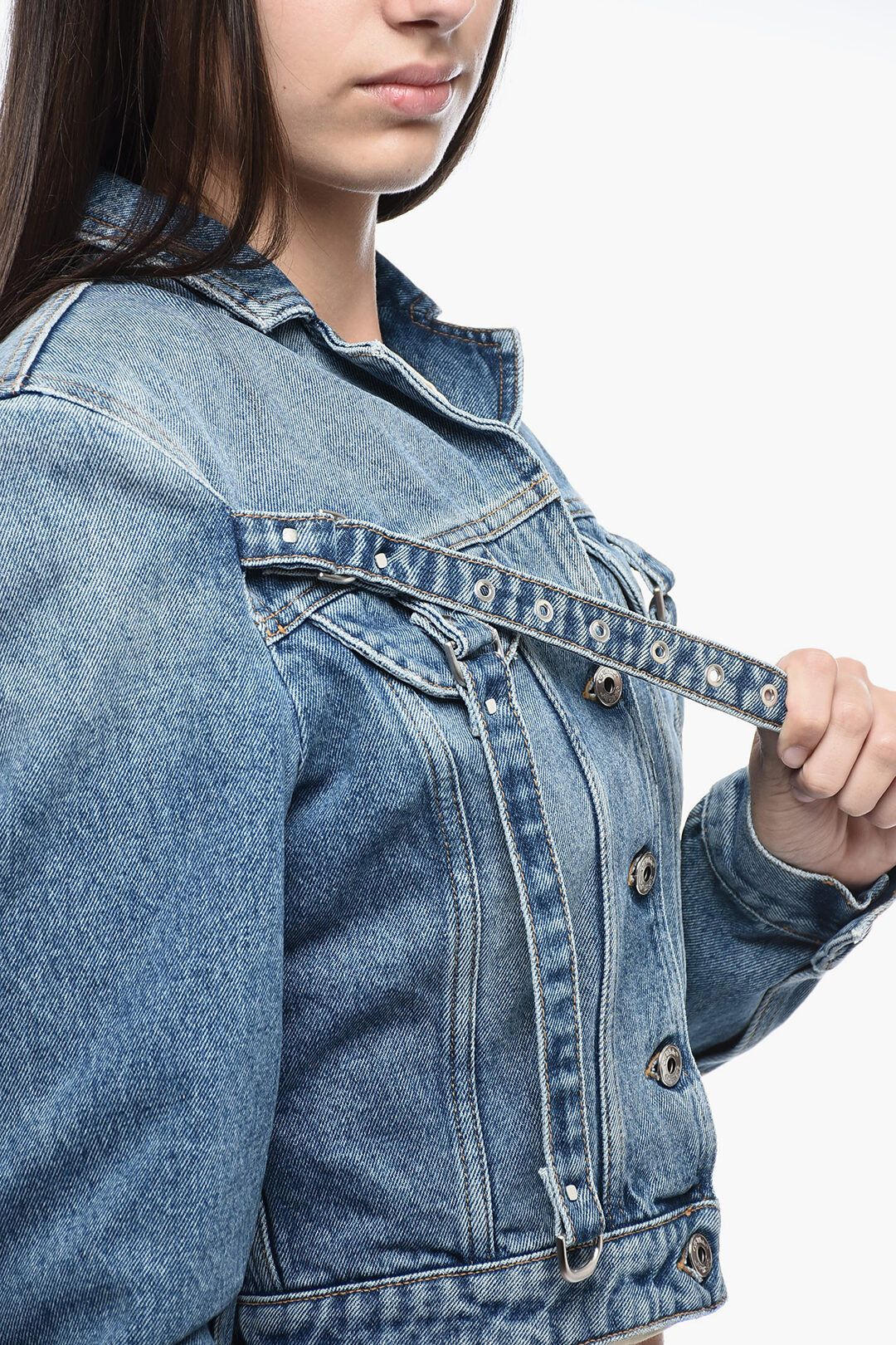 Off-White og1mm1125 Cropped Fit Denim Jacket in Blue Size S / US 4 / IT 40 - 3 Thumbnail