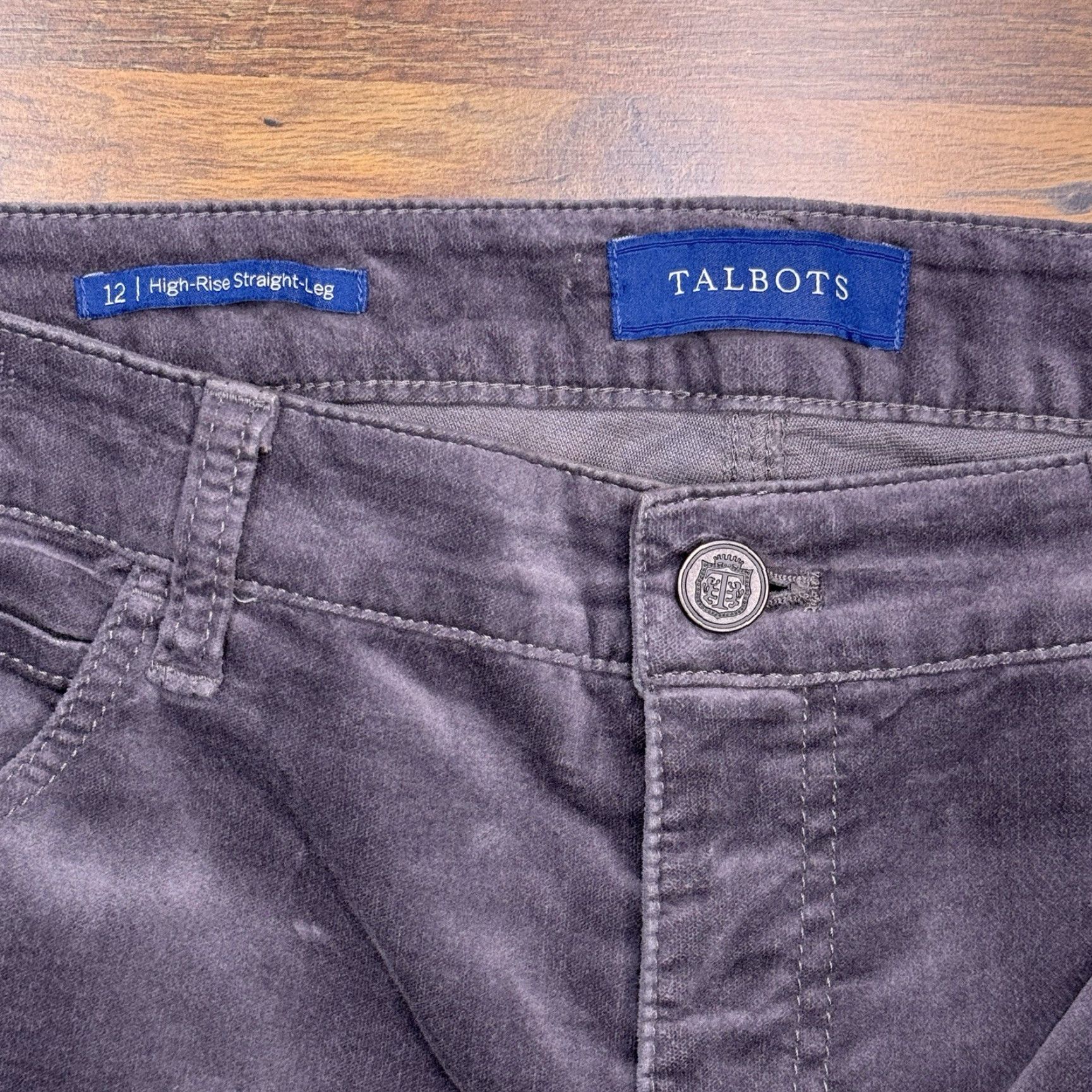 Talbots Talbots High Rise Velvet Pants 12 Gray Straight Leg Stretch Size 34" / US 12 / IT 48 - 4 Thumbnail