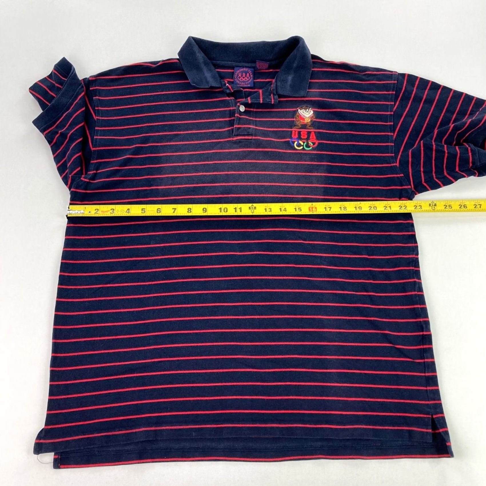 Vintage USA Olympic Men’s Looney Tunes Polo Shirt Blue Striped XL Size US XL / EU 56 / 4 - 6 Thumbnail
