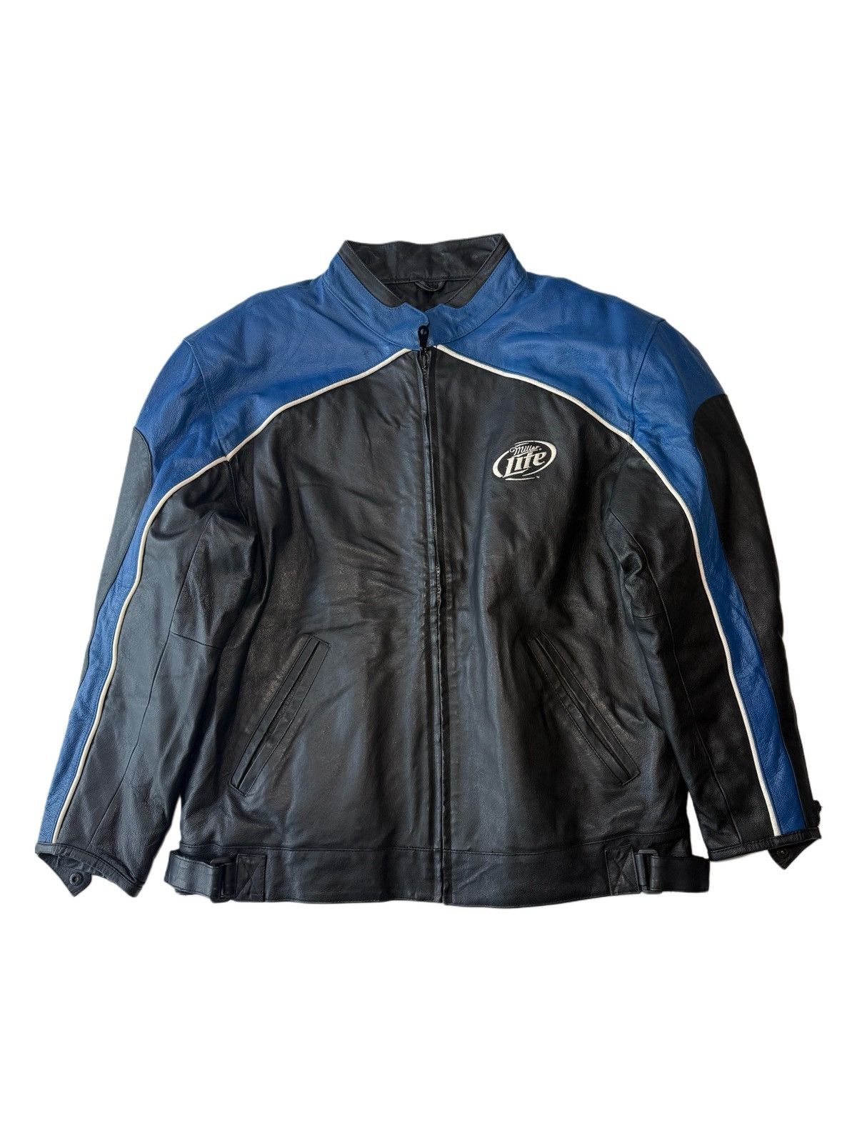 Other Vintage Miller Lite Black and Blue Leather Racing Jacket Size US L / EU 52-54 / 3 - 1 Thumbnail