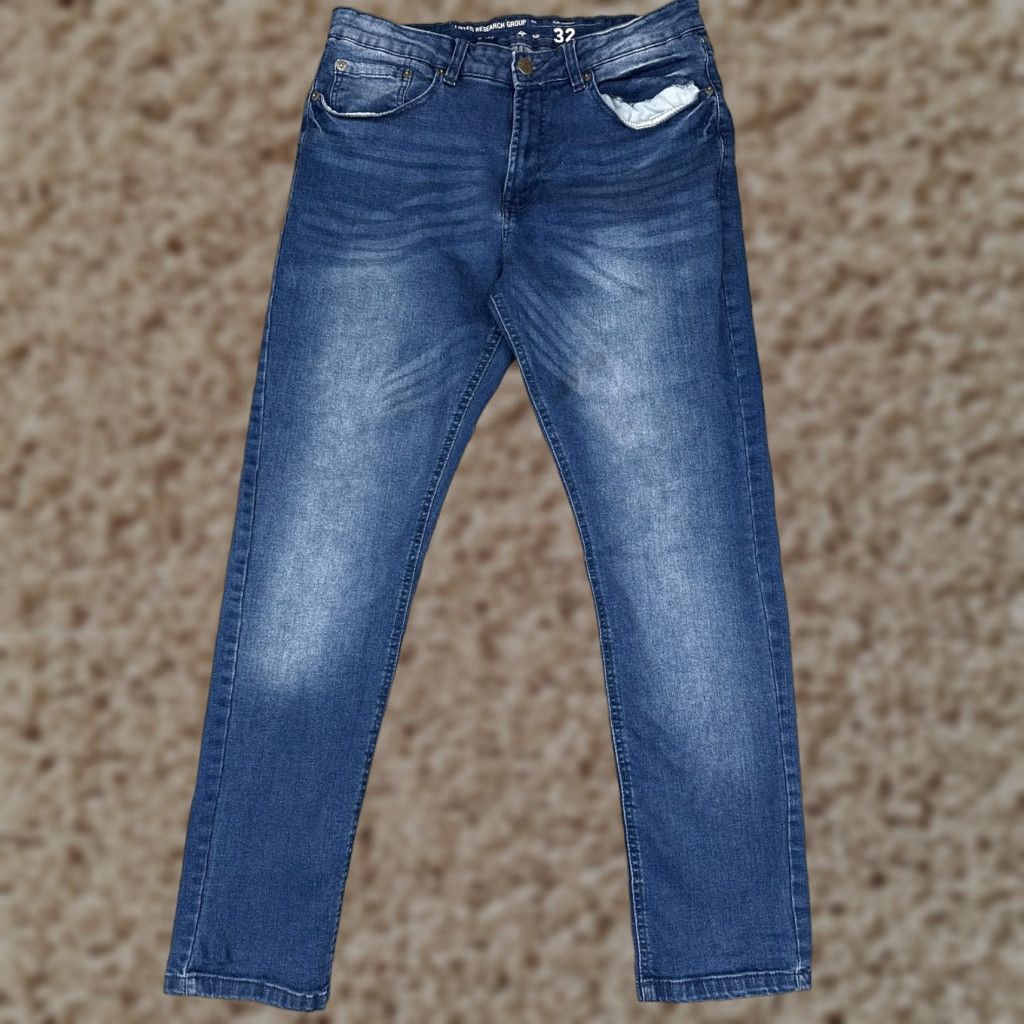 Denime LRG Jeans Mens Slim Straight Blue Denim 32 Five-Pocket Zip Fly Waist 32 Medium Wash Size US 32 / EU 48 - 1 Thumbnail
