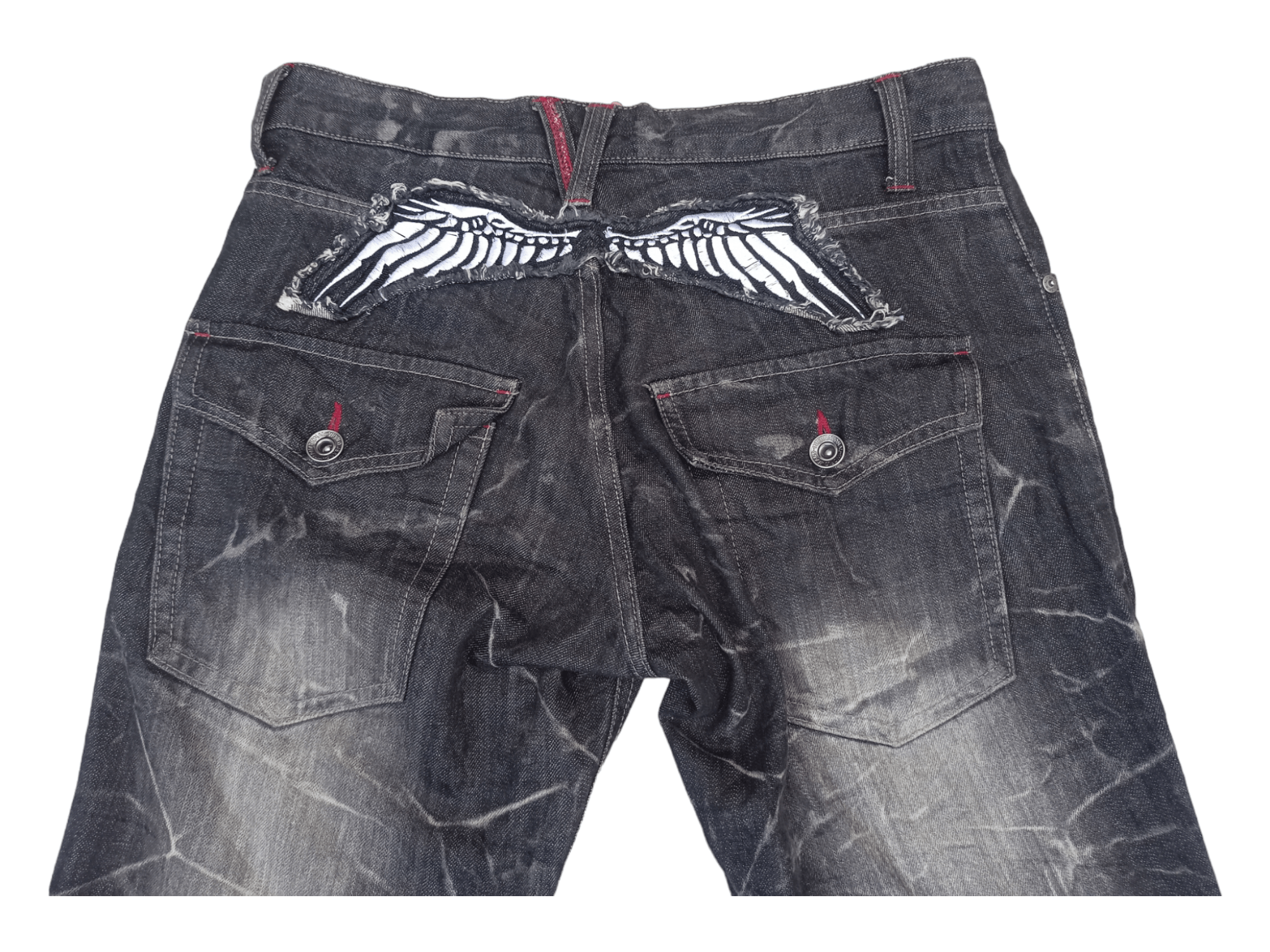 Seditionaries Vintage Nylaus Seditionaries Whiskered Wing Flared Jeans Size US 30 / EU 46 - 9 Thumbnail