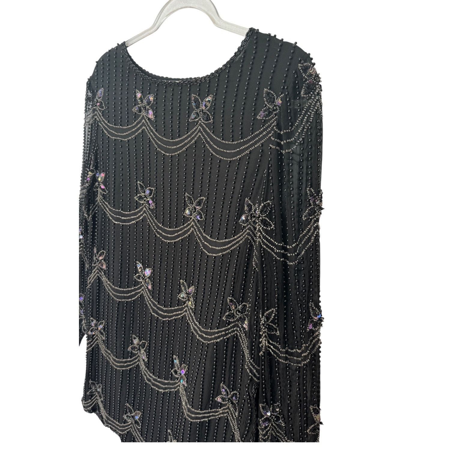 Vintage 1990s Papell Boutique Silk Beaded Sequin Top Black S/M Size S / US 4 / IT 40 - 24 Thumbnail