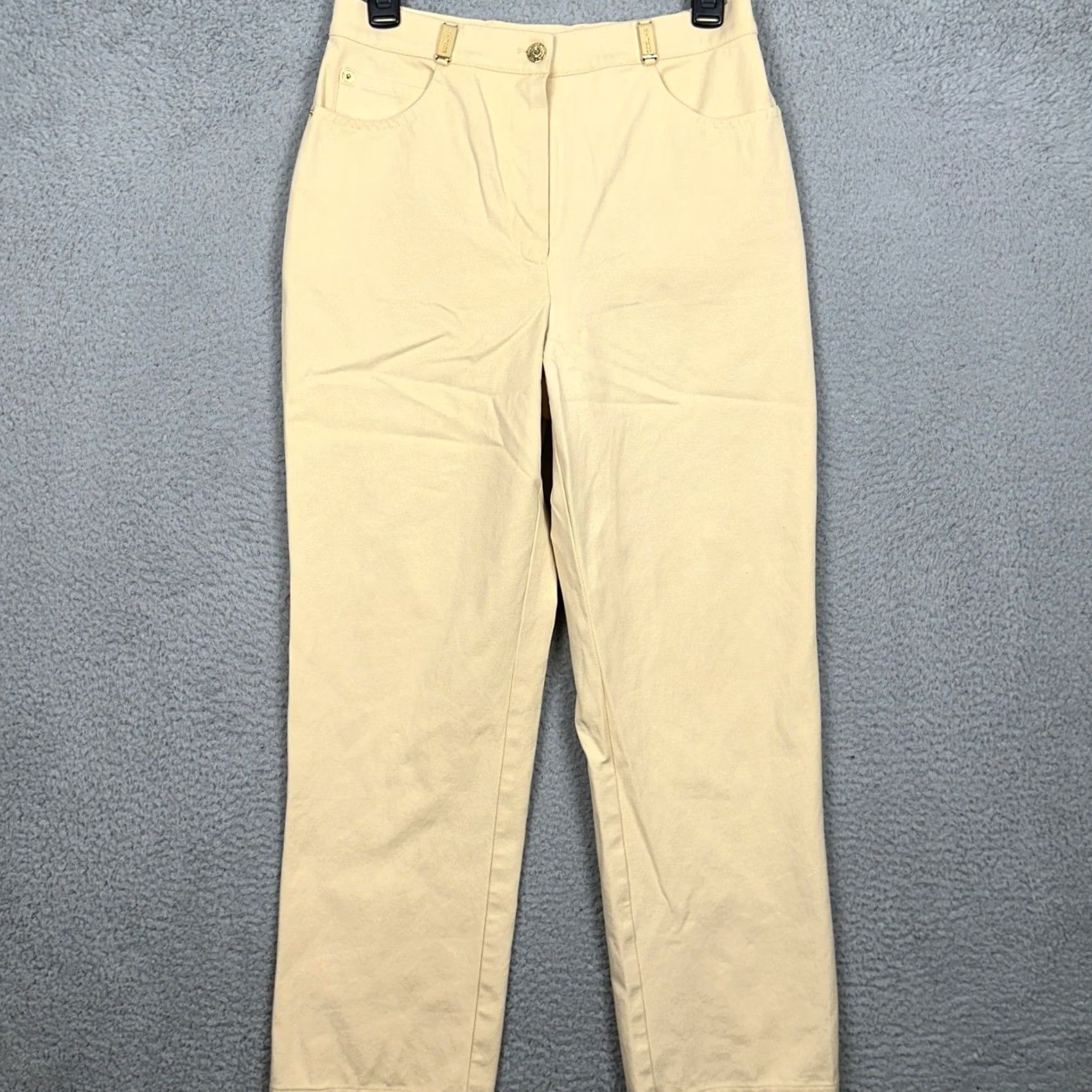 Vintage St John Sport Marie Gray Khakis Pants Womens 6 Yellow Straight Fit Stretch EUC Size 28" / US 6 / IT 42 - 2 Thumbnail