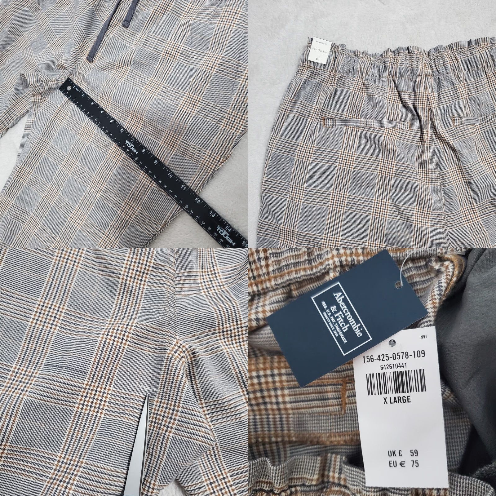 Abercrombie & Fitch Abercrombie & Fitch Pants Women XL Gray Plaid High Rise Cropped Pull On NWT Elastic Waist Pockets Slit 26 Inseam Size 40" / US 18 - 9 Thumbnail