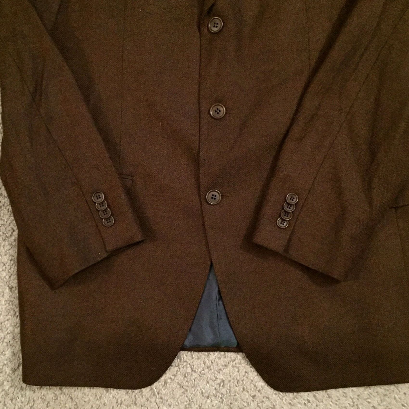 Vintage Zaharoff Blazer Mens 40 Regular Brown Three Button Wool Bamboo Herringbone Size 40R - 4 Thumbnail