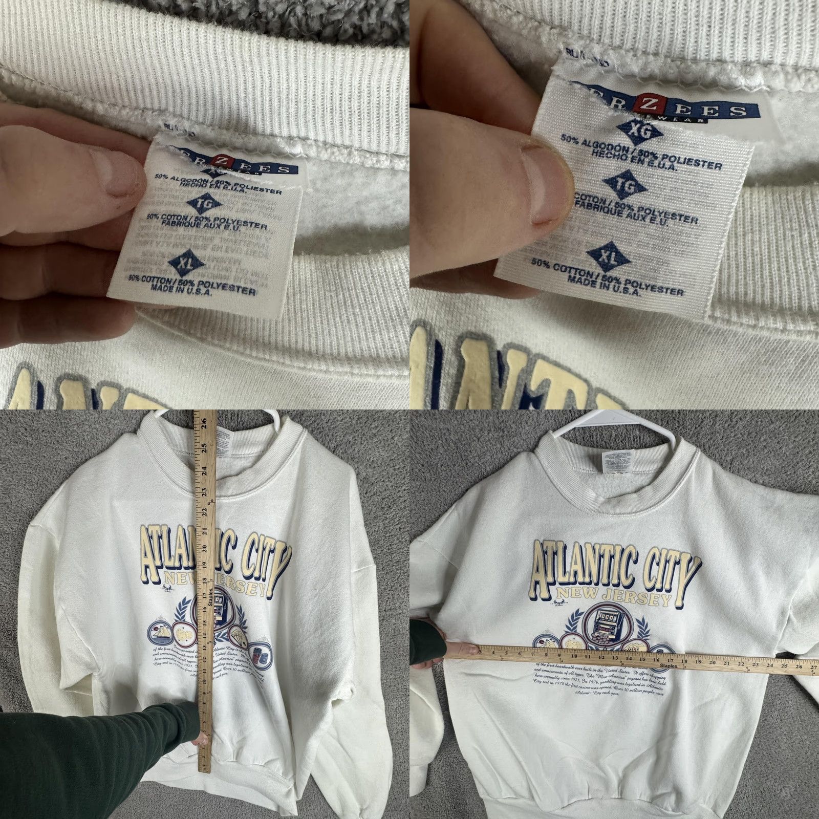 Jerzees VINTAGE Jerzees Sweatshirt Mens XL White Atlantic City New Jersey USA 90s Size US XL / EU 56 / 4 - 8 Thumbnail