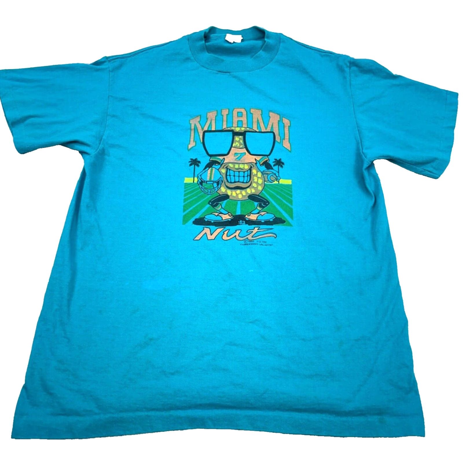 Vintage VINTAGE Miami Nut Shirt Men Large Blue Tee Single Stitch 80s Florida Football Shirt Men Blue 80s Retro Graphic Print Football Size US L / EU 52-54 / 3 - 2 Thumbnail