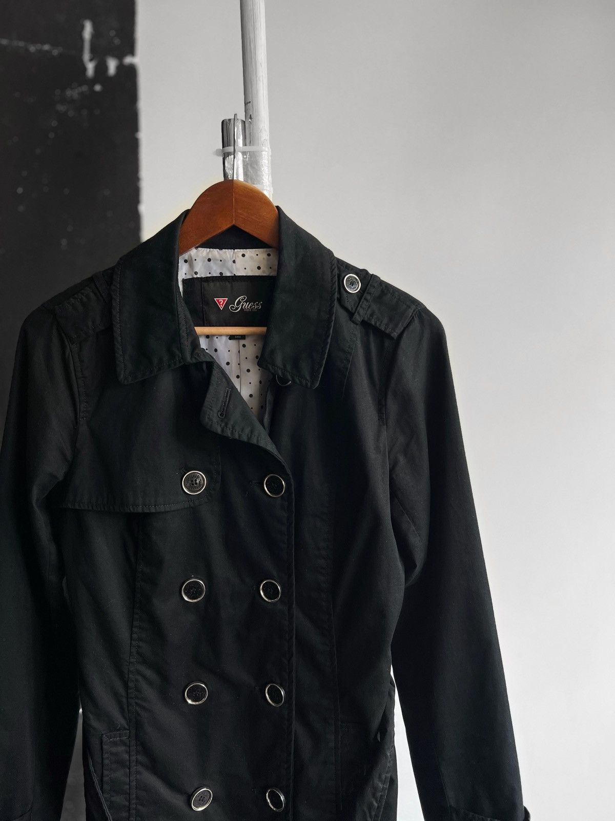 Designer × Guess Guess Womens Black Long Sleeve Belted Trench Pea Coat Jacket Size M / US 6-8 / IT 42-44 - 5 Thumbnail