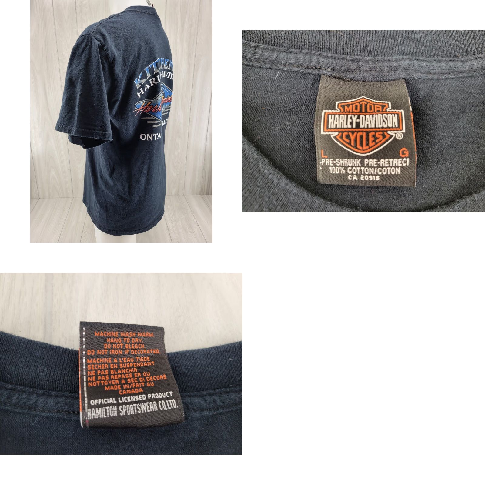 Harley Davidson VINTAGE Harley-Davidson T-Shirt Men 2002 Black Large Eagle Flames Canada Ontario CA TD 2000-2009 Size US L / EU 52-54 / 3 - 8 Thumbnail