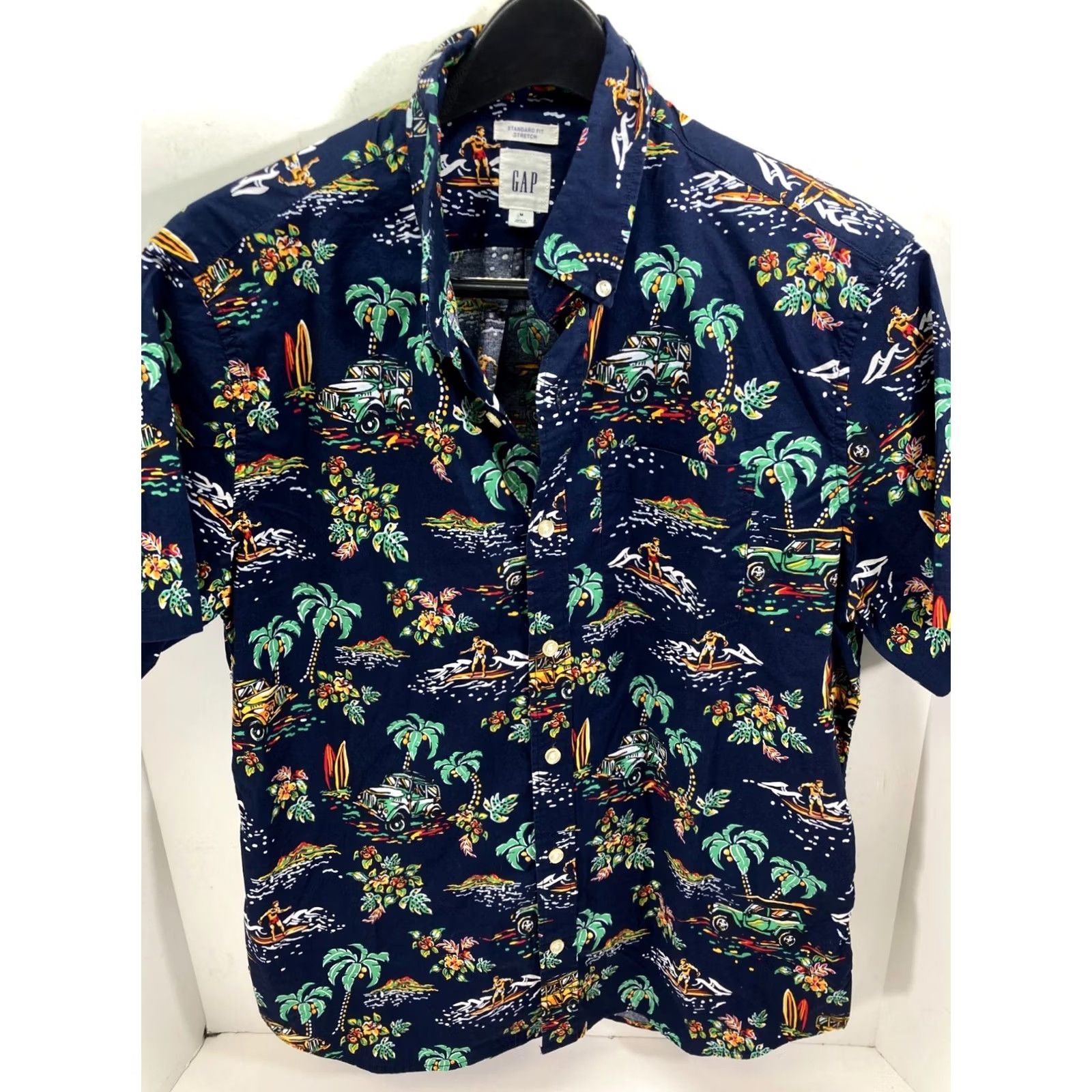Gap Gap Hawaiian Shirt Mens Medium Blue Palm Tree Graphic Short Sleeve Button-Up Plunge into Beach Style Size US M / EU 48-50 / 2 - 2 Thumbnail