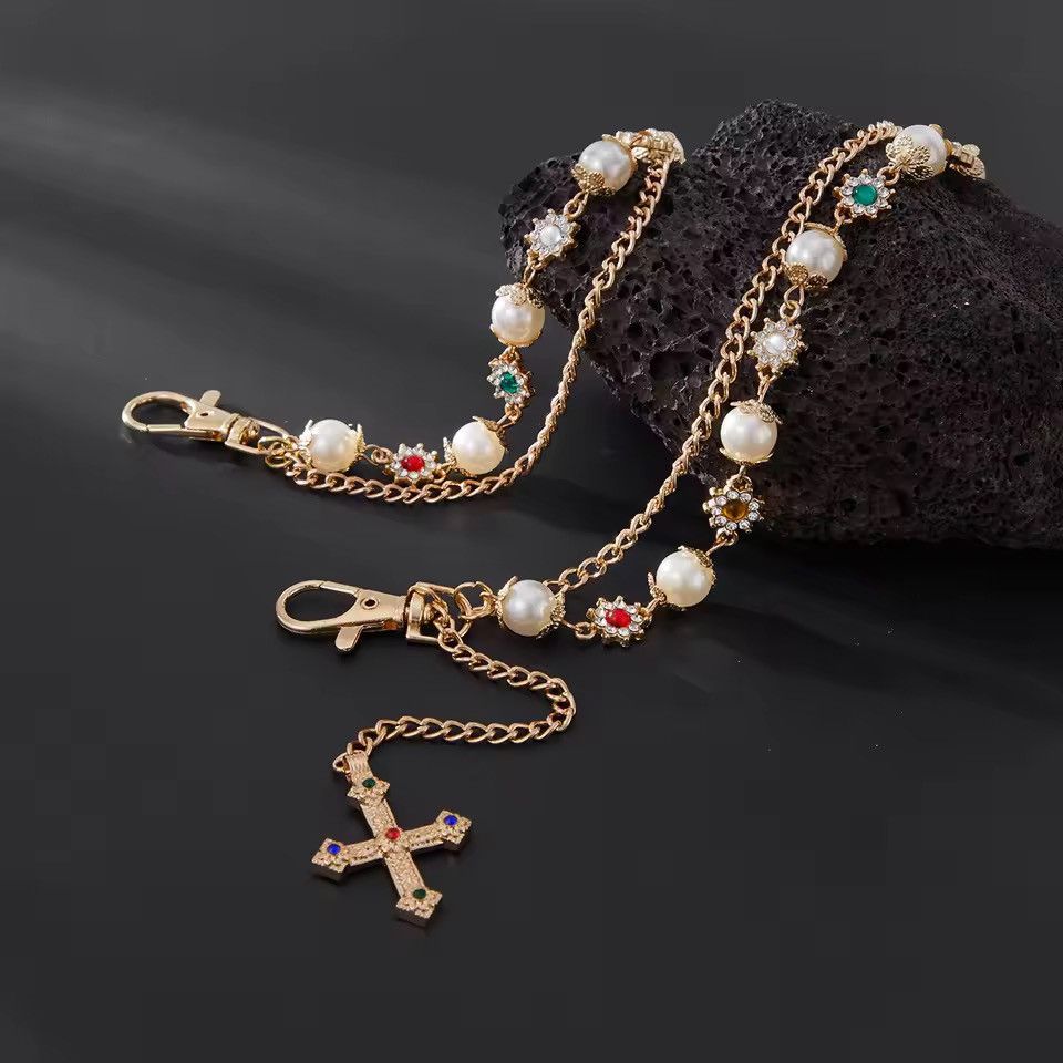 Jewelry Waist Cross Pearl Keychain Belt Chain Trousers Size ONE SIZE - 2 Thumbnail