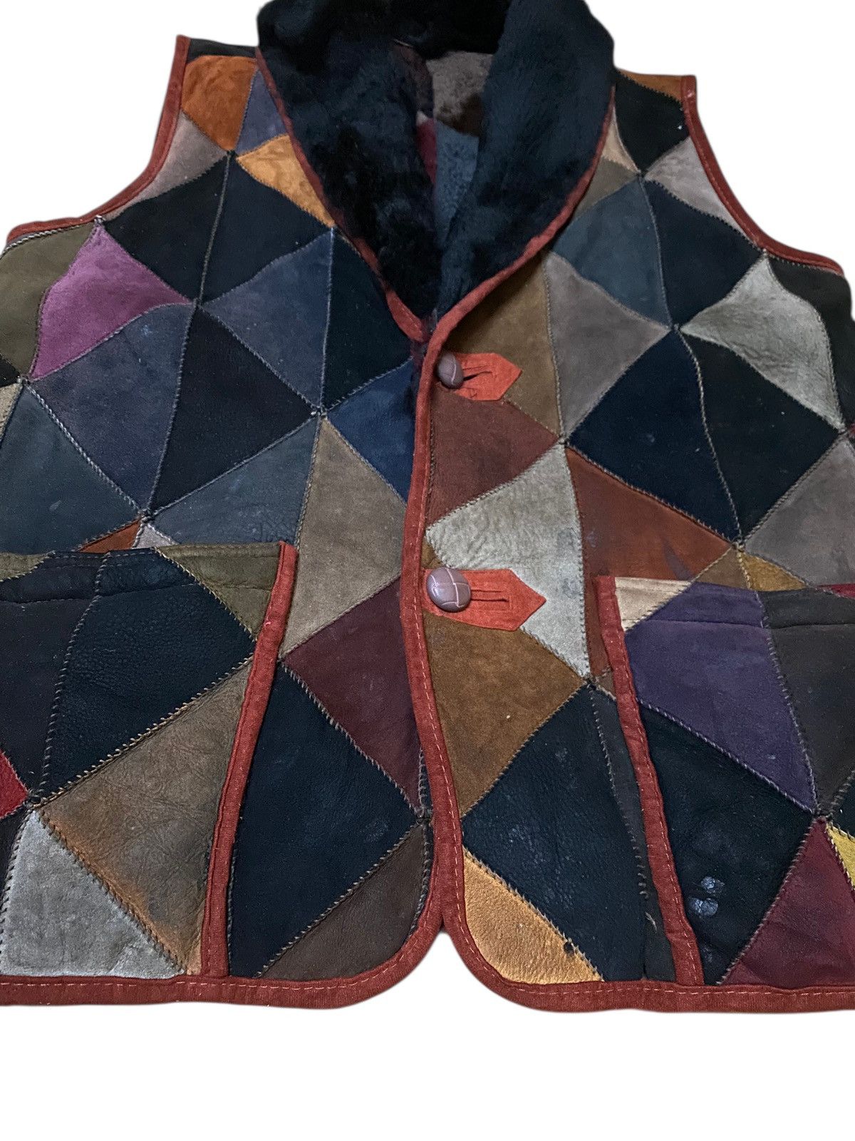 Genuine Leather Leather Patchwork Cubism Pattern Shearling Sleeveless Jacket Size US L / EU 52-54 / 3 - 2 Thumbnail
