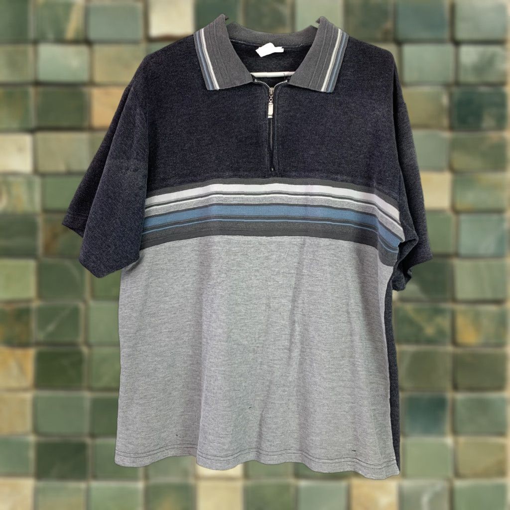 Vintage VINTAGE Wooden Dog Polo Shirt Mens 90s Skater 100% Cotton Grey XL Medium Chest 48" Striped Zippered Collar Short Sleeve Shirt Size US XL / EU 56 / 4 - 1 Thumbnail