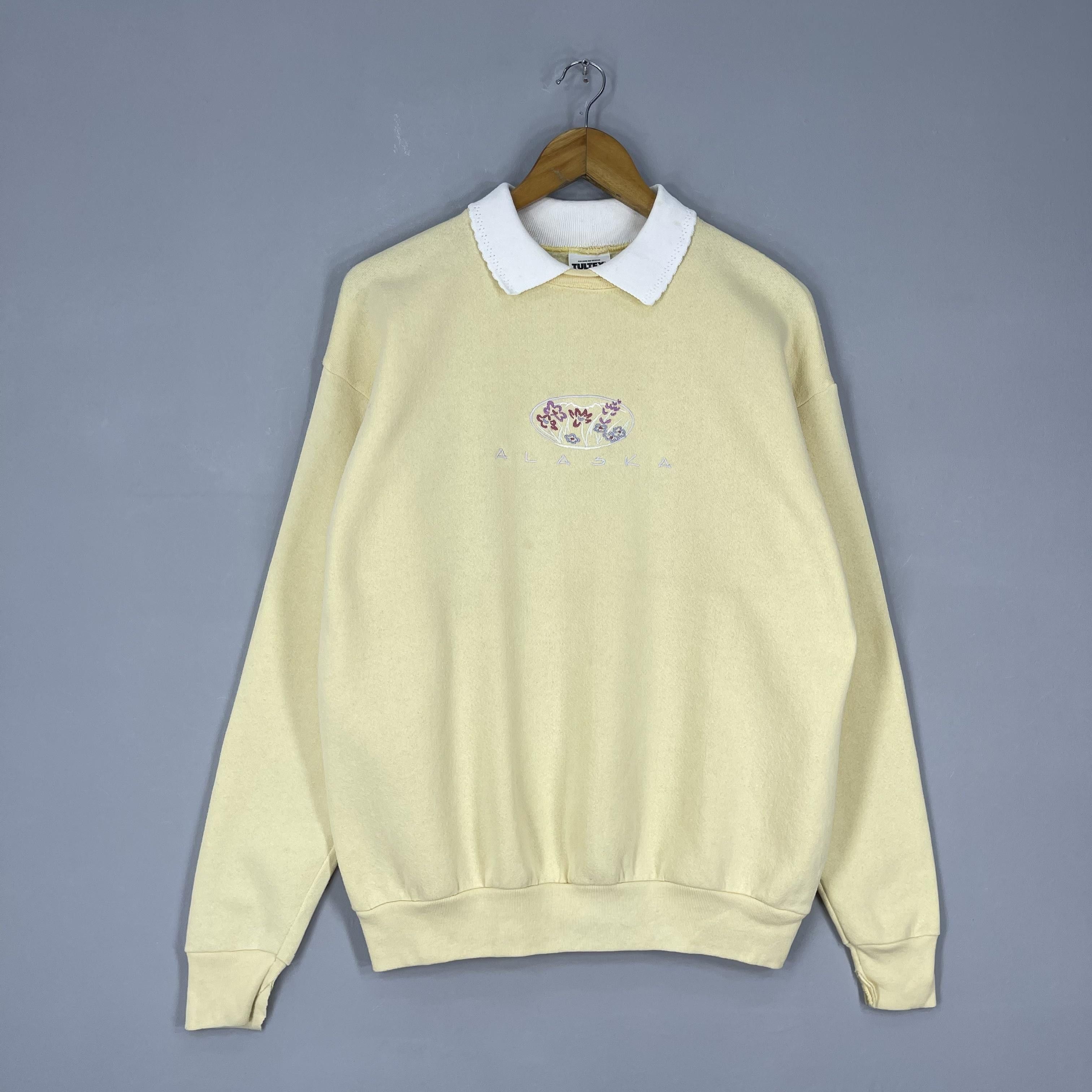 Vintage Vintage ALASKA Spellout Distressed Collared Sweatshirt Size US M / EU 48-50 / 2 - 3 Thumbnail