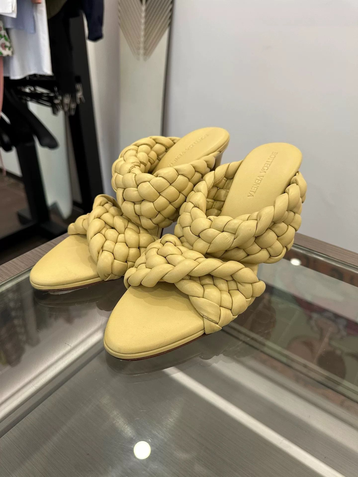 Bottega Veneta BV Yellow Braided High-Heel Slippers Size US 6 / IT 36 - 1 Thumbnail