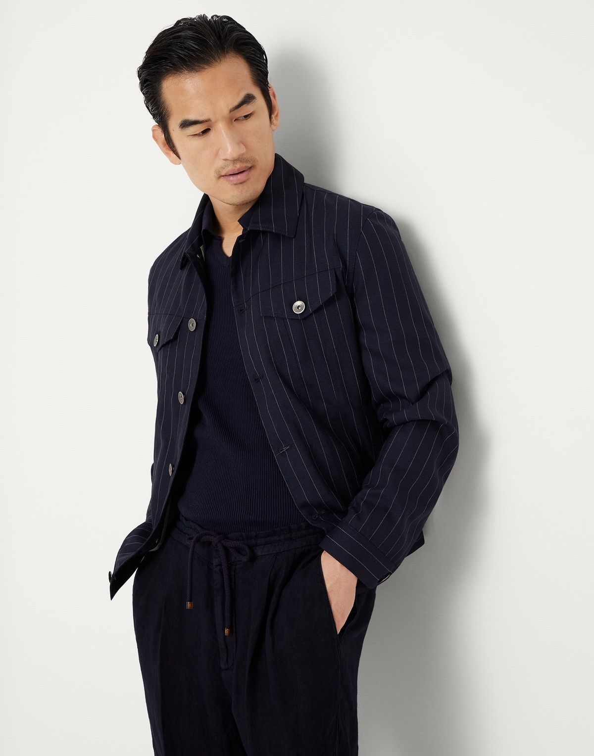 Brunello Cucinelli Brunello Cucinelli Virgin Wool Pinstripe Jacket Size 52 IT Size US L / EU 52-54 / 3 - 3 Thumbnail