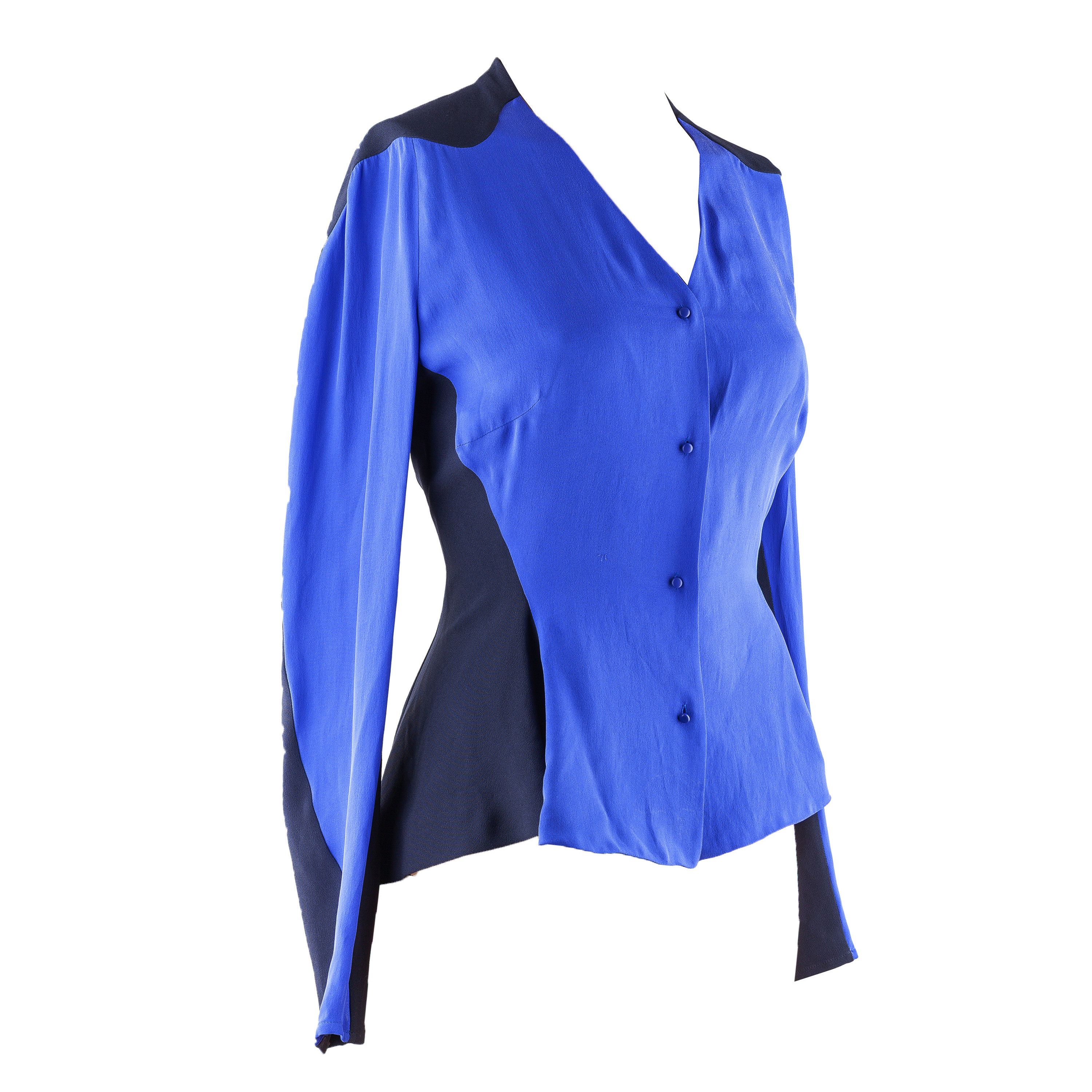 Mugler Thierry Mugler Blue/Black Long Sleeve Shirt (M) Size M / US 6-8 / IT 42-44 - 1 Thumbnail