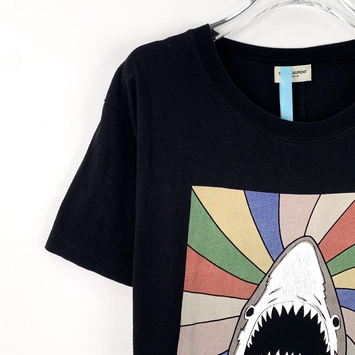Saint Laurent Paris Saint Laurent Black Shark Print Short Sleeve T-Shirt K26WX Size L / US 10 / IT 46 - 4 Thumbnail