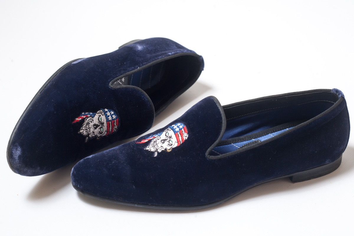 SUTOR MANTELLASSI Dark Blue Velvet Loafers Size 9