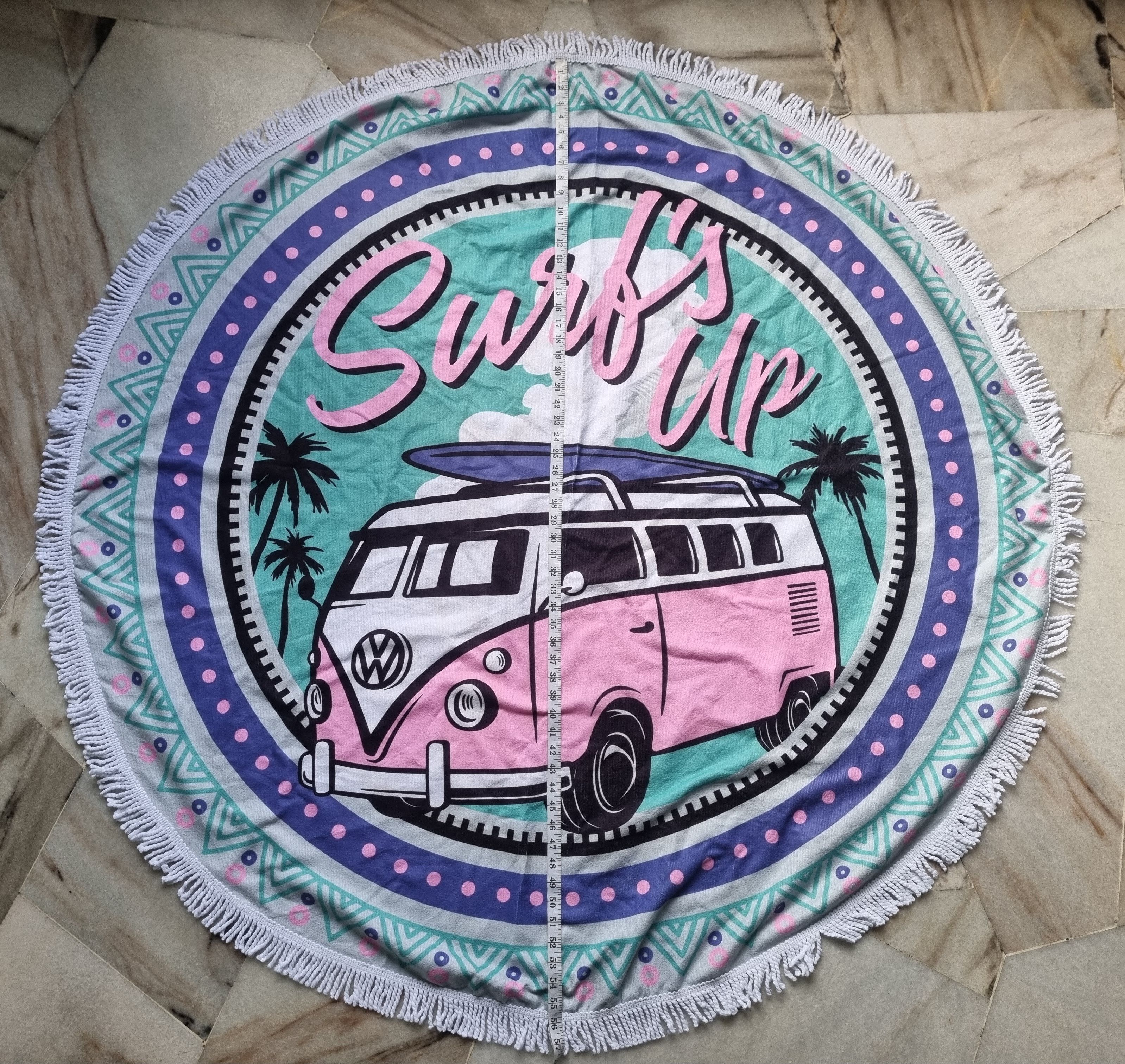 Vintage Wolkswagon Beetle Round Towel Size ONE SIZE - 3 Thumbnail