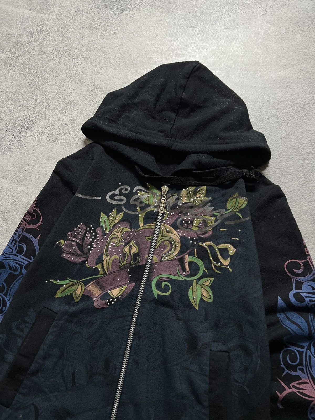 Ed Hardy Vintage Y2k Ed Hardy ❤️‍🩹 All Over Print Zip Rare Hoodie 00’s Size S / US 4 / IT 40 - 4 Thumbnail