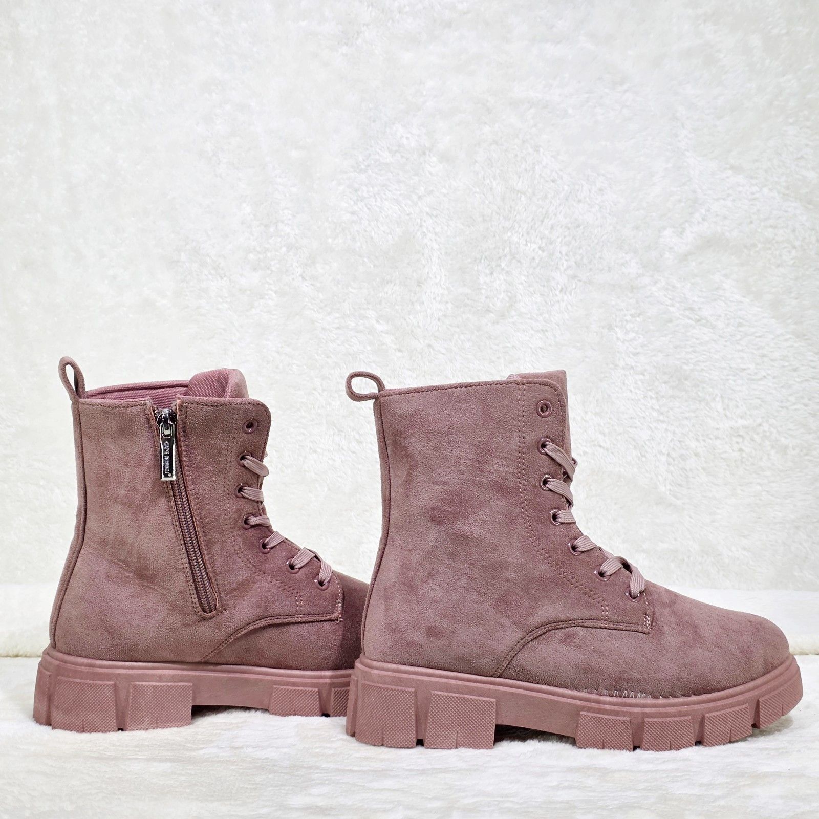 Other Cozy Dusty Pink Faux Suede Combat Ankle Boots Matching Colo Size US 8 / IT 38 - 2 Thumbnail